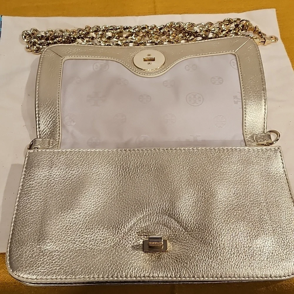 Tory Burch Gold Leather Adalyn Chain Clutch Like New